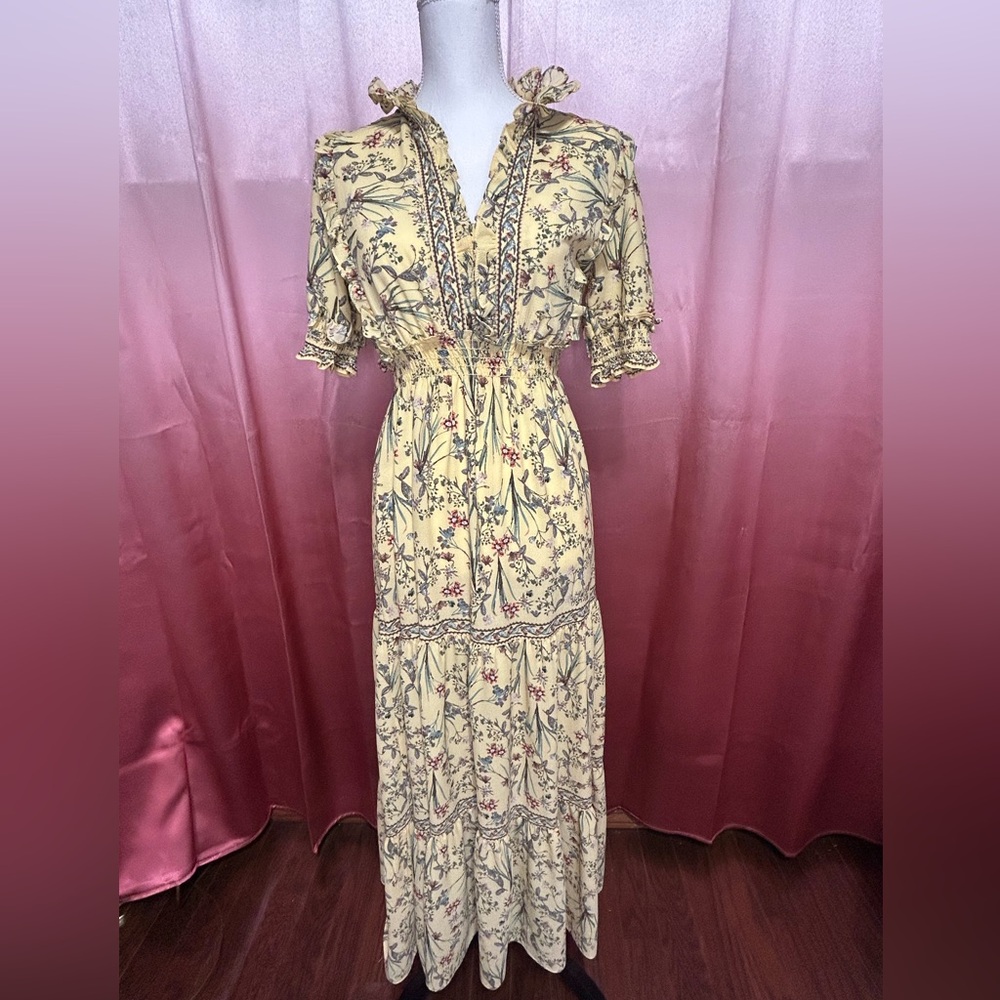 Floral Maxi Dress with Ruffle Details- Small